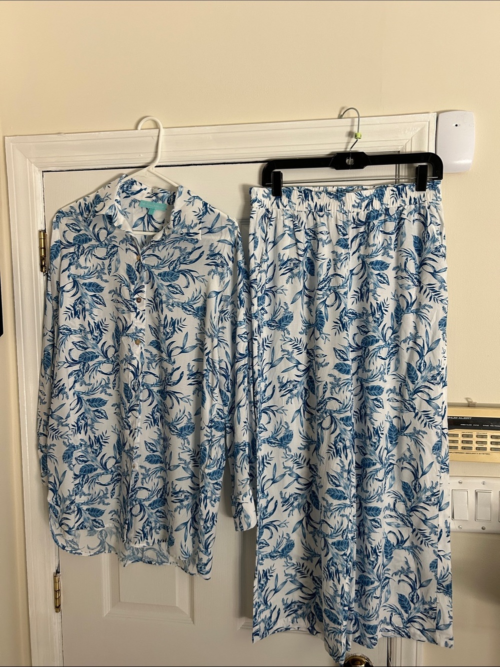 Melissa Odabash Blue and White Botanical Shirt